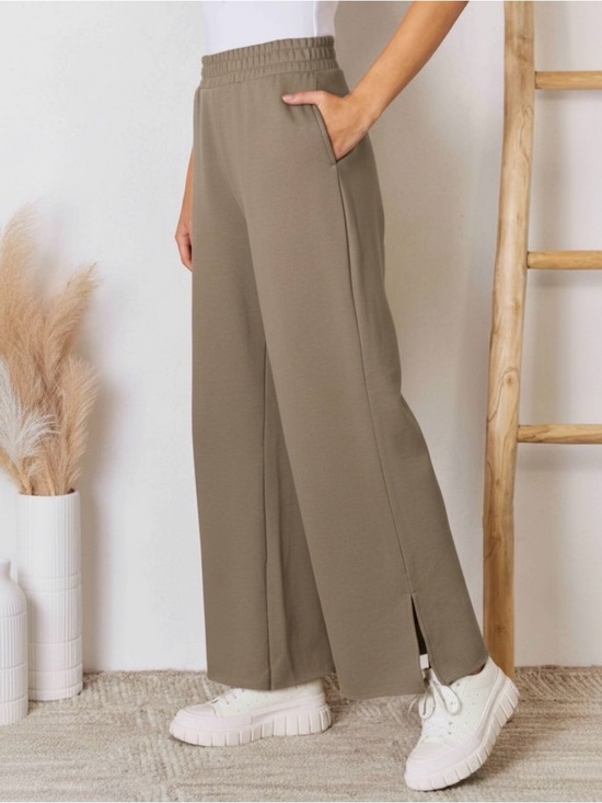 Risen Los Angeles Pants - Risen Wide Leg Tan Lounge Pants with Side Slit size XL